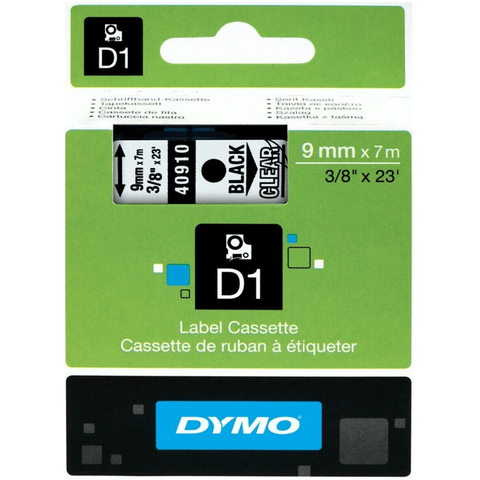 Dymo 40910 D1 Labelling Tape 9mmx7m (Black On Clear)