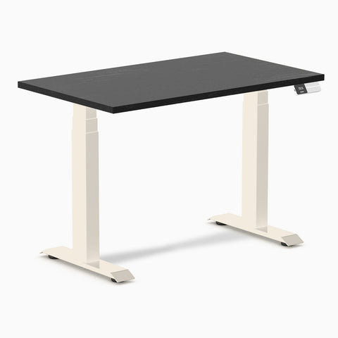 Desky Dual Mini Hardwood Sit Stand Desk 100cm Black Ash Desktop and Wheat Frame