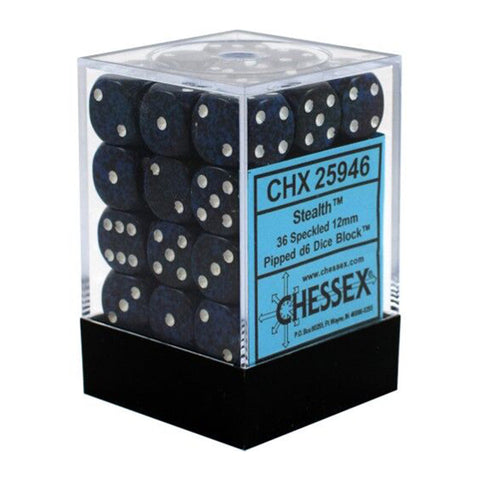 Chessex CHX 25946 Speckled 12mm D6 Stealth Block (36 Dice)