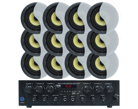 Weconic 6.5" Ceiling Speaker Package with 480W Multi-Zone Bluetooth Amplifier