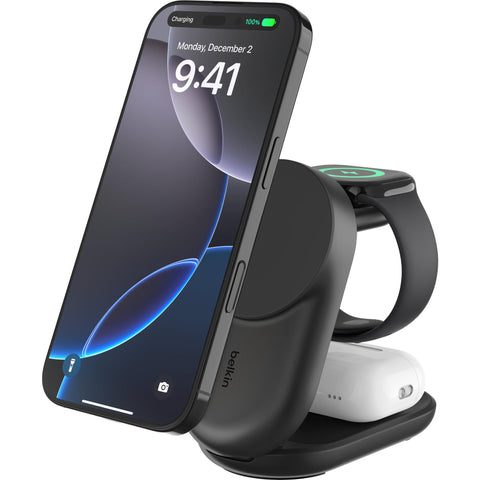 Belkin UltraCharge 3-in-1 Foldable Qi2 25W Magnetic Charger (Black)