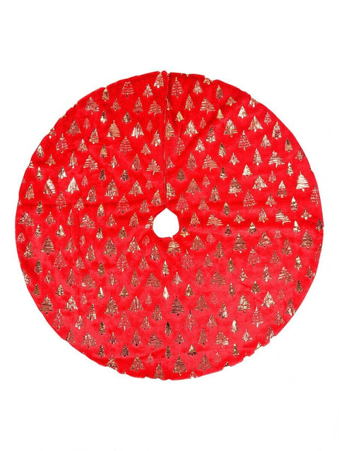 Christmas Warehouse - SKRT2502 1m Red Plush Faux Fur & Gold Foil Trees Christmas Tree Skirt Red with Gold