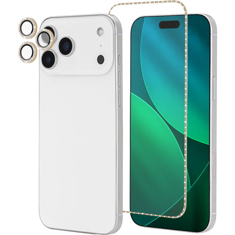 Kate Spade Screen and Lens Protector Bundle for iPhone 17 Pro (Set in Stone Gold)