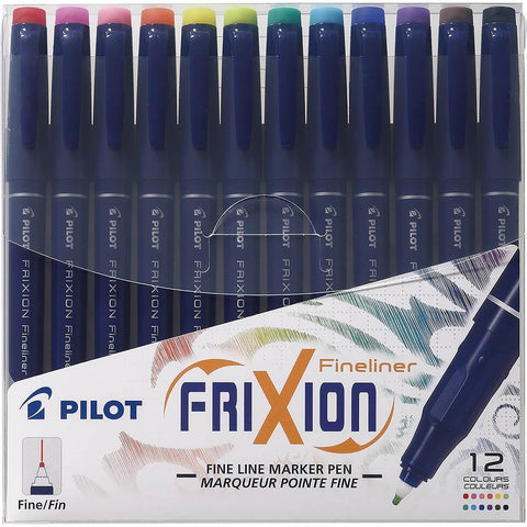 Pilot Frixion Erasable Fineliner Marker Pens 0.45mm (Assorted) [Pack 12]