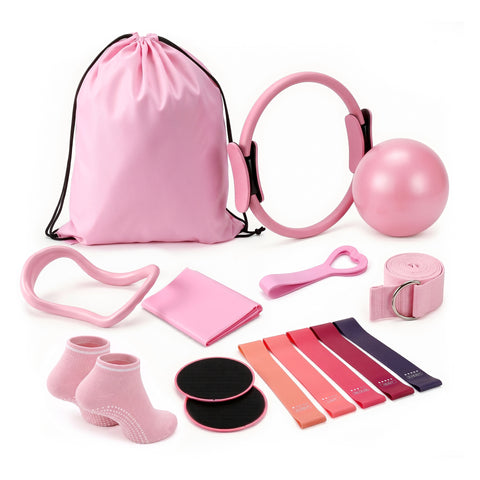Everfit Pilates Ring Set for Women, 15pcs Home Workout Pilates Equipment Pink