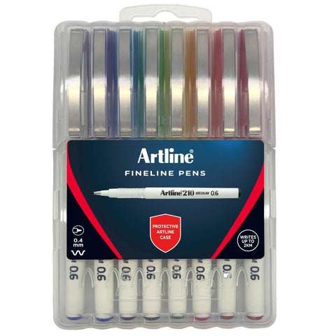 Artline 210 Fineliner Brights Pen 0.6mm Fibre Assorted Wallet 8