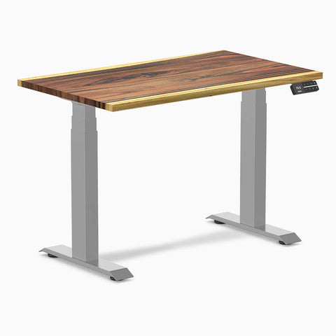 Desky Dual Mini Hardwood Sit Stand Desk 100cm Saman Desktop and Grey Frame
