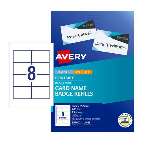 Avery Card Name Badges Refill, 86.5 x 55.5 mm [200-Pieces]