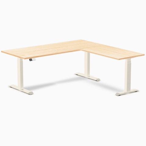Desky Hardwood L-Shape Sit Stand Desk 180 x 175 cm Maple / Wheat Top and Wheat Leg