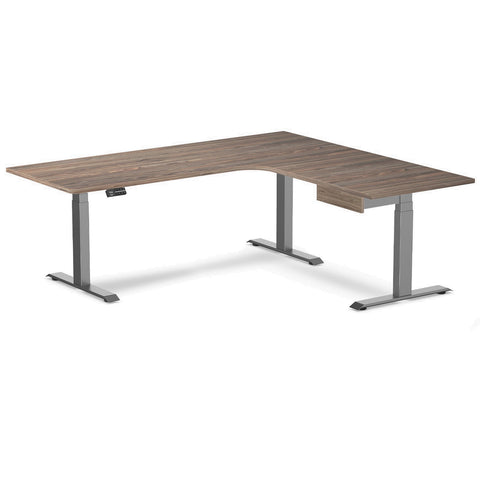 Desky L-Shape Melamine Standing Desk With Drawer 200cm - Right Return Natural Walnut Top and Space Grey Leg
