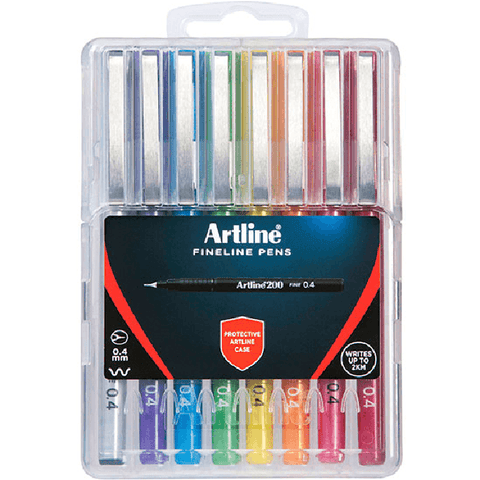 Artline 200 Fineliner Pen 0.4mm Hard Case (Bright Assorted) [Pack 8]