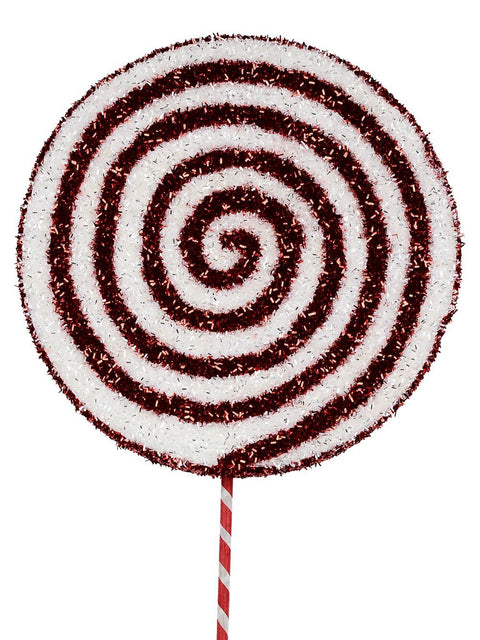 Christmas Warehouse - STEM2317 Red & White Spiral Metallic Tinsel Plaque Long Christmas Stem | 71cm Red & White