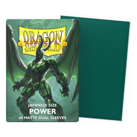Arcane Tinmen Dragon Shield Japanese 60ct Dual Matte Power Metallic Green Sleeves 59x86mm