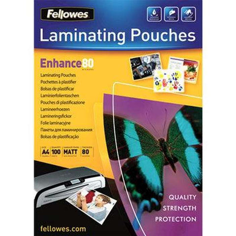 Fellowes Enhance Laminating Pouch Matte 80 Micron A4 Clear Pack 100