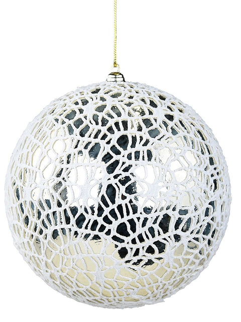 Christmas Warehouse - DECRH108 Champagne Dynamic Grand Textured Mesh Overlay Bauble | 15cm Champagne with White