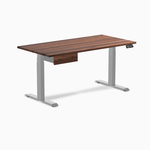 Desky Dual Hardwood Standing Desk With Drawer 150cm Walnut Desktop and Grey Frame