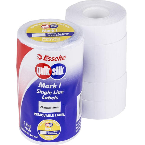 Quikstik Mark I Labels Removable White 1500 Labels/Roll Blank 22x12mm Box 5