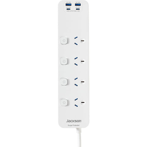 Jackson Rapid Charge PD20W USB-A & USB-C Switched 4 Outlet Powerboard