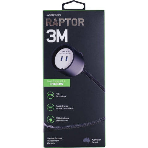 Jackson Raptor 30W Dual USB-C PD30W Charging Lead 3M