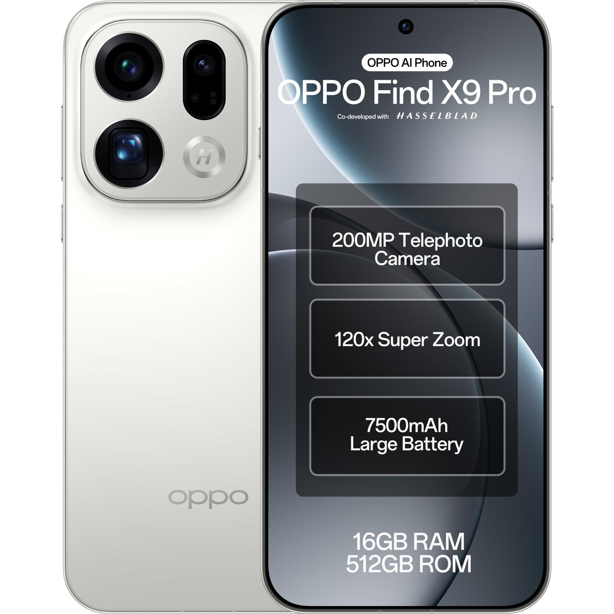 OPPO Find X9 Pro 512GB 5G Smartphone in White Finish - JB Hi-Fi