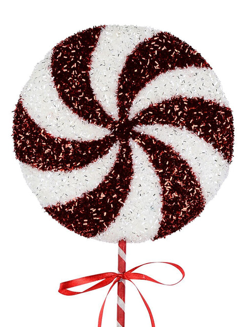 Christmas Warehouse - STEM2316 Red & White Candy Swirl Tinsel Plaque Long Christmas Stem | 66cm Red & White