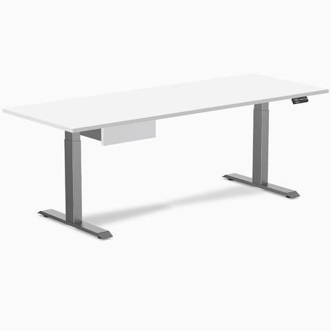 Desky Dual Melamine Standing Desk With Drawer 200cm White Desktop and Space Grey Frame