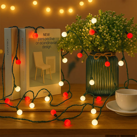 Lexi Lighting 300 LED Cluster Christmas Lights with Cherry Balls Red+White