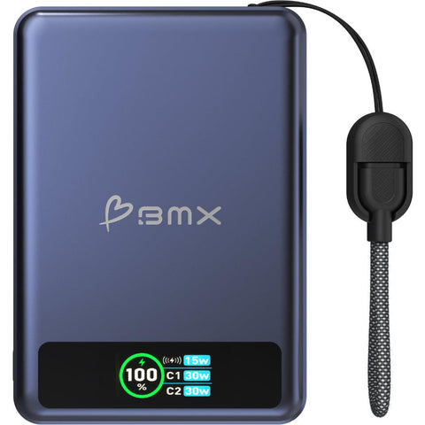 BMX SolidSafe 10K Semi-Solid-State 30W Magnetic Power Bank with Display (Blue)