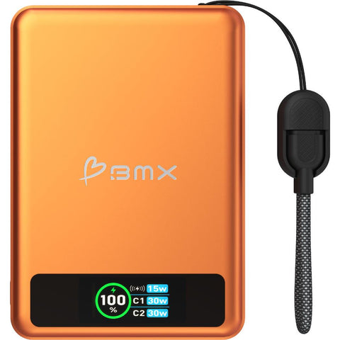BMX SolidSafe 10K Semi-Solid-State 30W Magnetic Power Bank with Display (Orange)