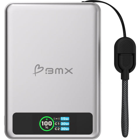 BMX SolidSafe 10K Semi-Solid-State 30W Magnetic Power Bank with Display (Silver)