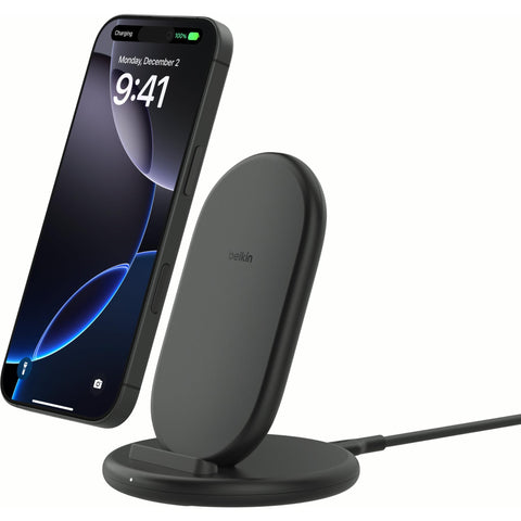 Belkin BoostCharge Wireless Charging Stand 15W with Wall Adapter (Black)