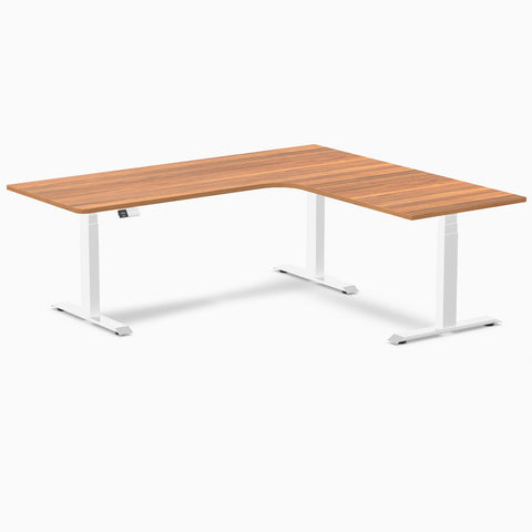 Desky L-Shape Melamine Sit Stand Desk 200cm - Right Return Prime Oak Top and White Leg