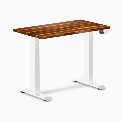 Desky Dual Mini Hardwood Sit Stand Desk 90cm Pheasantwood Desktop and White Frame