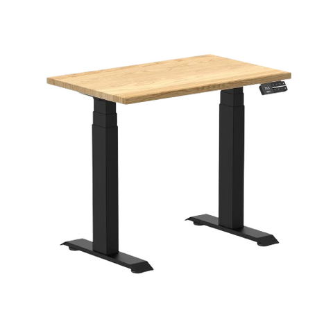 Desky Dual Mini Hardwood Sit Stand Desk 80cm White Oak Desktop and Matte Black Frame