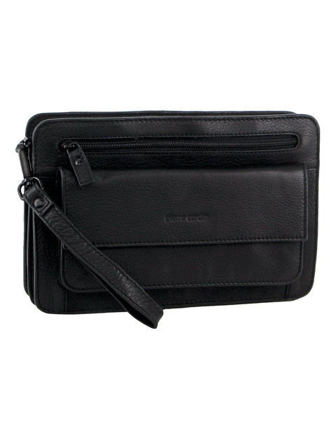 Pierre Cardin Men's Leather Multi Compartment Organiser Bag 25x17cm Black
