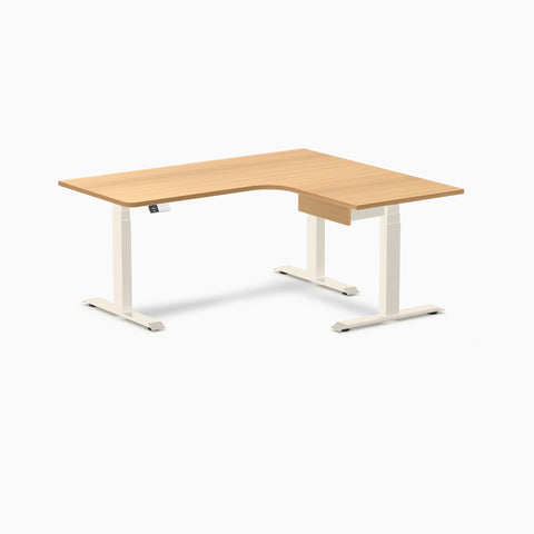 Desky L-Shape Melamine Standing Desk With Drawer 160cm - Right Return Select Beech Top and Wheat Leg