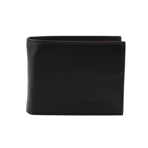 Pierre Cardin Men's Italian Leather RFID Bi-Fold Wallet 11cm Black Cognac