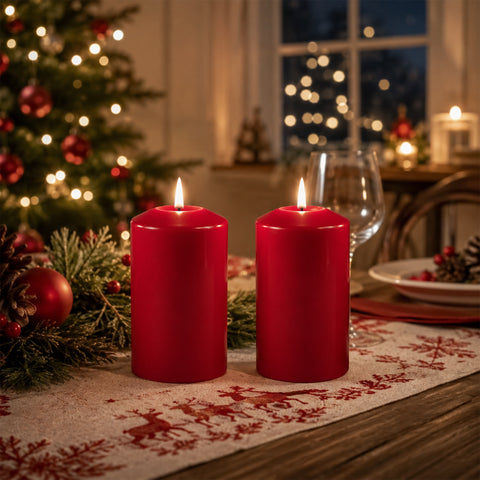 Lexi Lighting Set of 2 LED Red Wax Pillar Candles - Medium