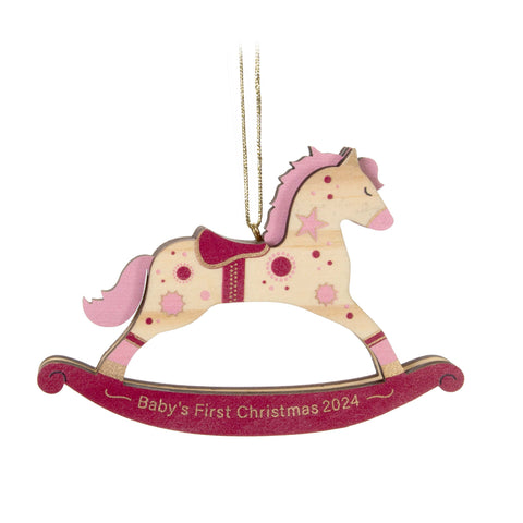Baby Girl's First Christmas Rocking Horse Wood - Hallmark Keepsake Christmas Ornament