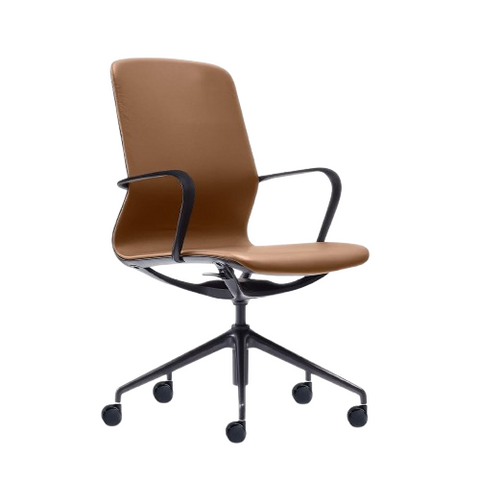 Desky Executive Meeting Chair (Tan Leather and Black Frame)