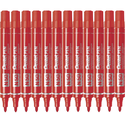 Pentel N50 Permanent Marker Bullet Tip 1.5mm (Red) [Box 12]