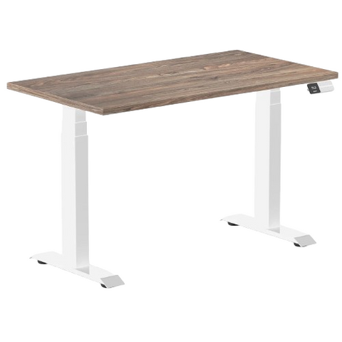 Desky Dual Mini Sit Stand Desk 1100x600 Natural Walnut Desktop and White Frame