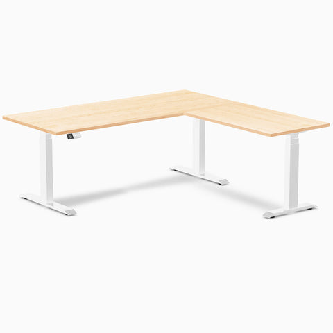 Desky Hardwood L-Shape Sit Stand Desk 180 x 175 cm Maple Top and White Leg