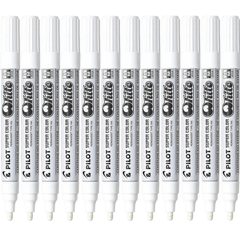Pilot Box 12  Super Colour Permanent Marker Medium 4.5mm (White)