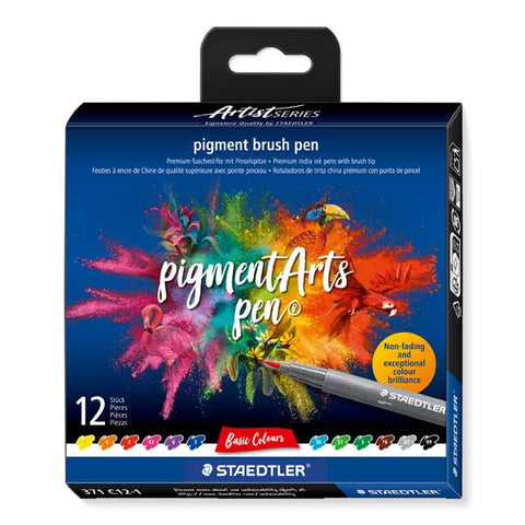 Staedtler Pigment Arts Brush Pens, Basic Colour assortment, 12Pk