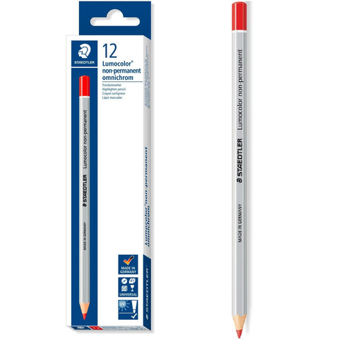 Staedtler 108 Lumocolor Non-Permanent Omnichrom Pencils Red Box 12