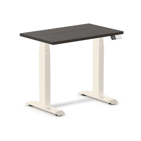 Desky Dual Mini Sit Stand Desk 800x500 Burnished Wood Desktop and Wheat Frame