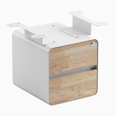 Desky Minimal Under Desk Cabinet - Natural Rubberwood / White