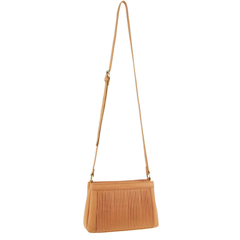 Pierre Cardin Women's Leather Pleated Design Shoulder Crossbody Bag 24cm Apricot
