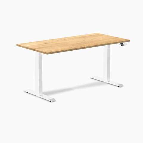 Desky Dual Hardwood Sit Stand Desk 150cm (White Oak Desktop/White Frame)